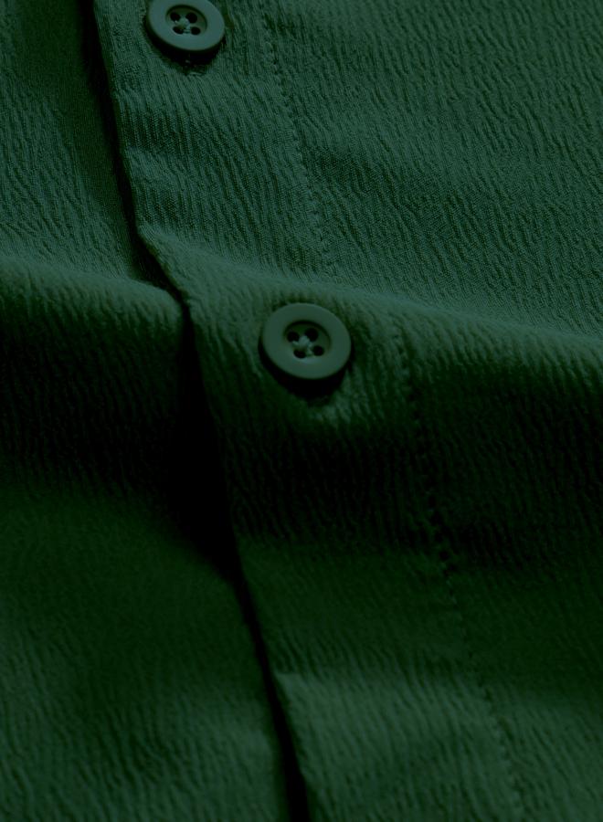 Take Two Men Dark Green Mandarin Collar Short Sleeve Shirt - Image 3